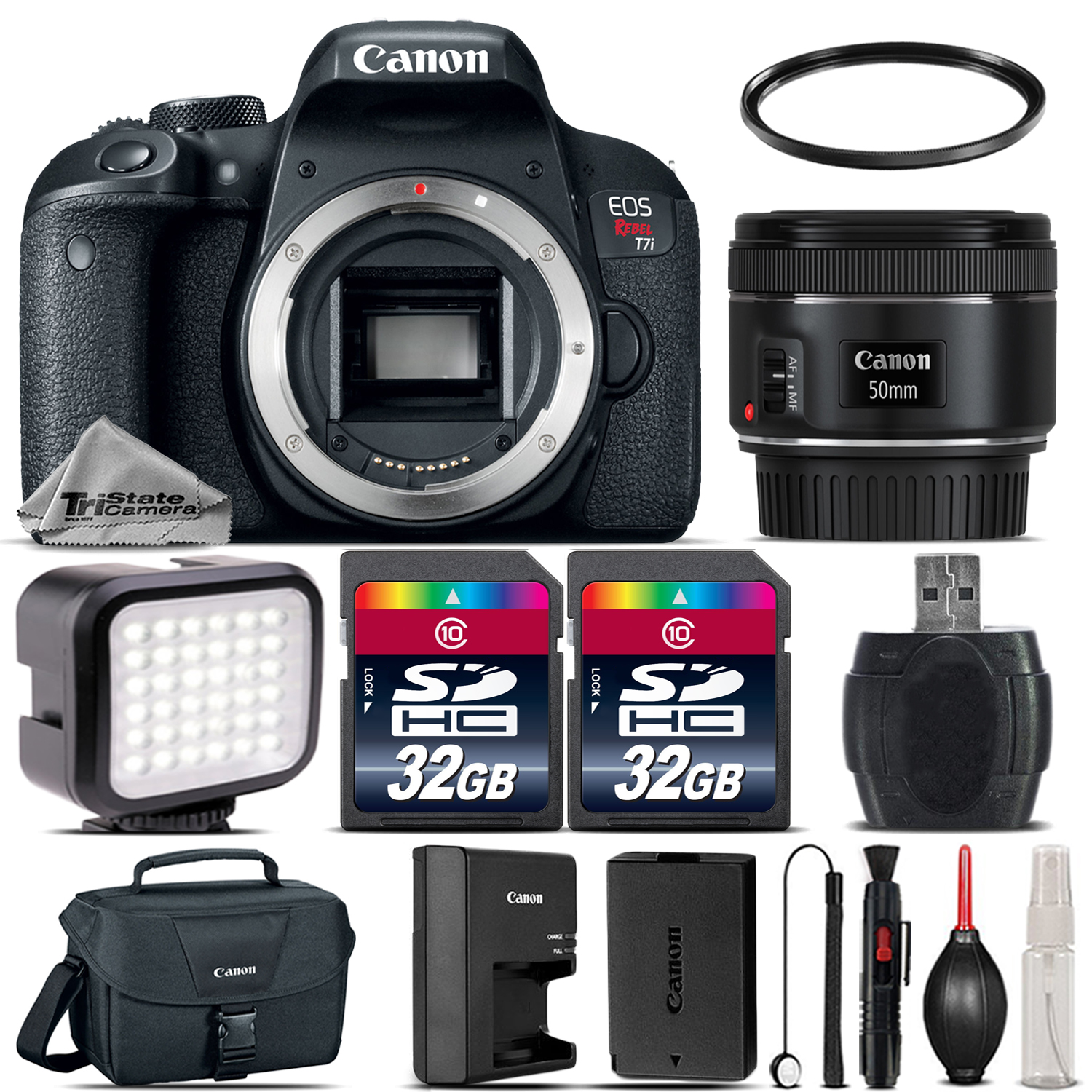 EOS Rebel T7i Camera 800D + 18-55 STM + LED Light + Case & More - 64GB Kit *FREE SHIPPING*
