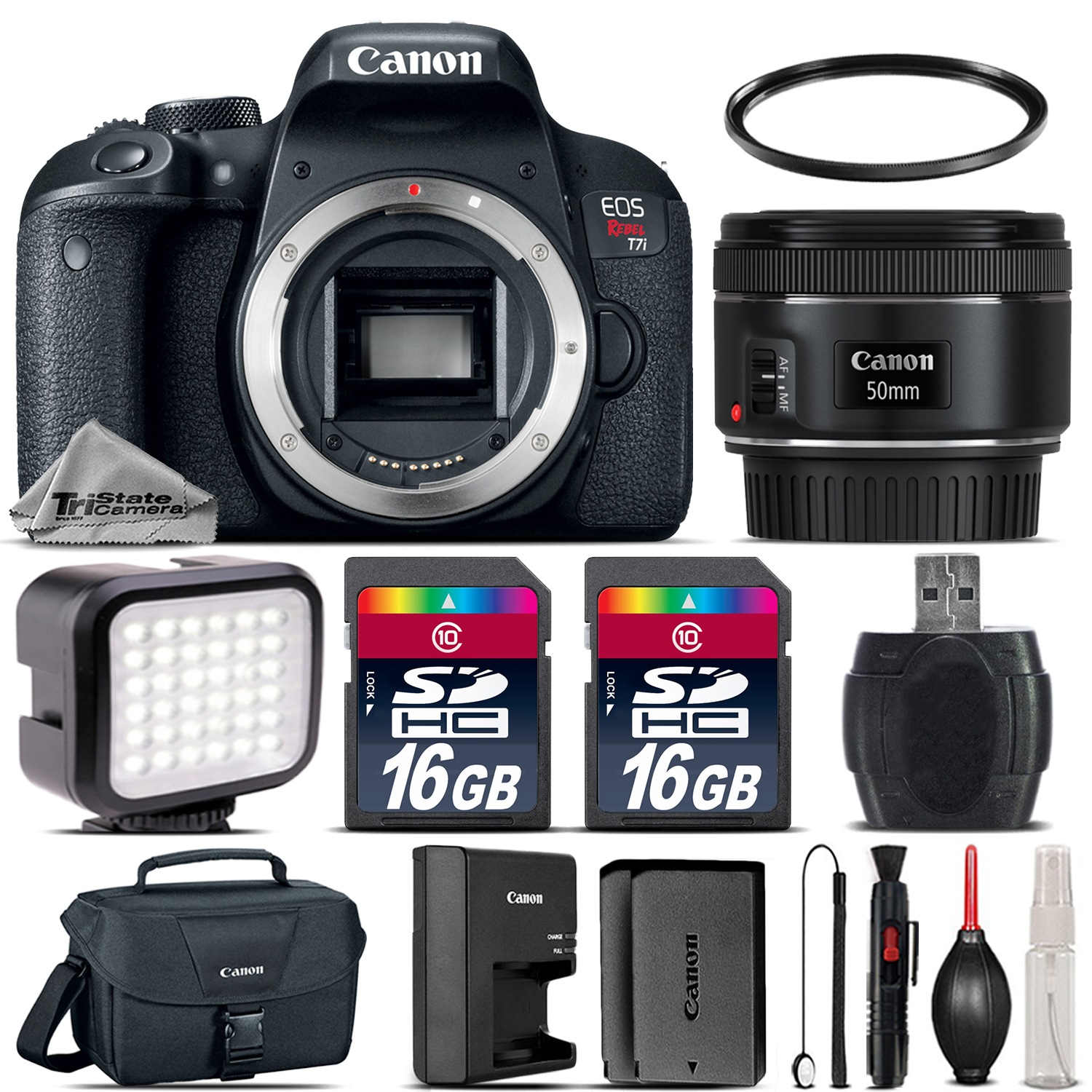 EOS Rebel T7i Camera 800D + 18-55 STM + LED + CASE + EXT BATT - 32GB Kit *FREE SHIPPING*