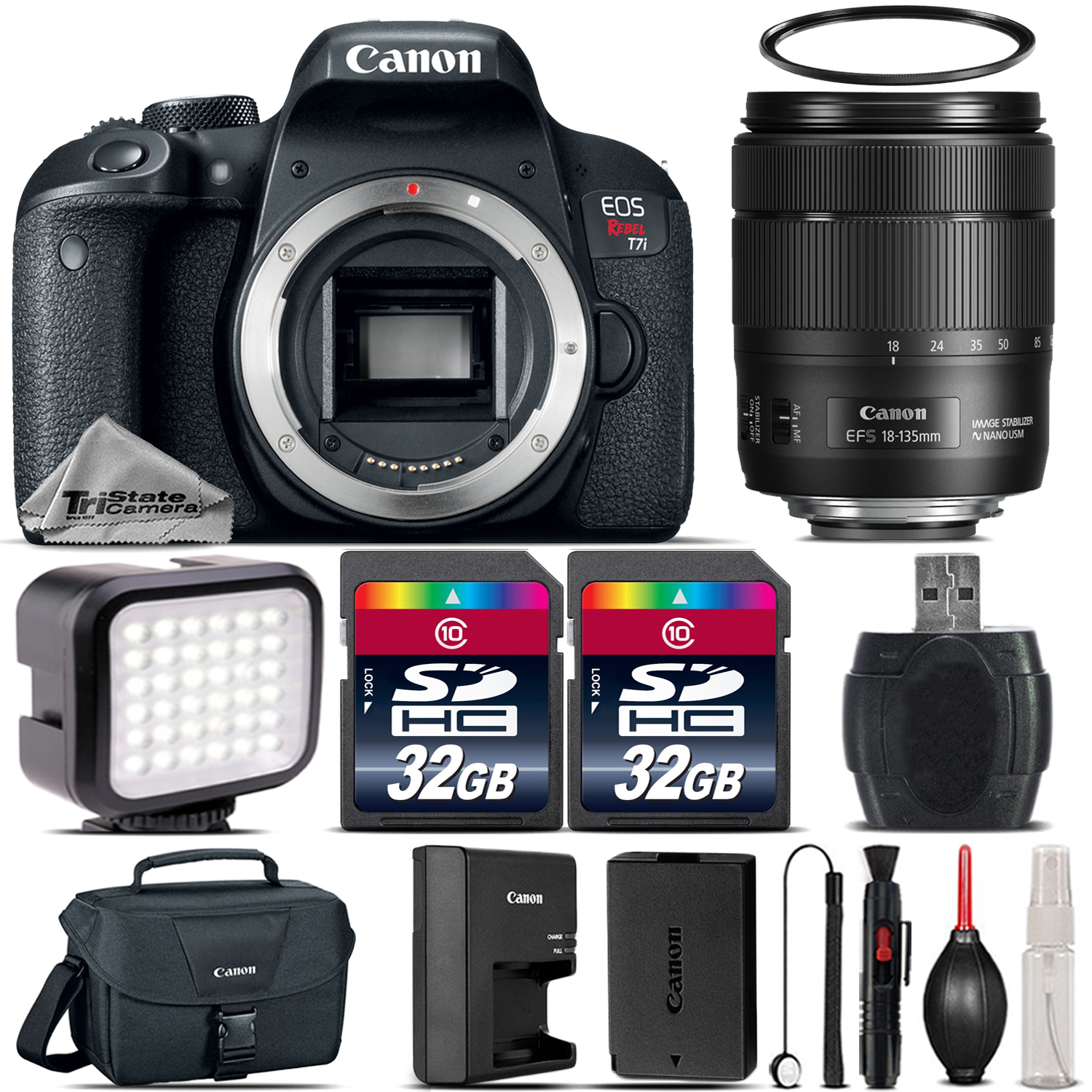 EOS Rebel T7i DSLR Camera + 18-135mm IS USM + LED  + Canon Case - 64GB Kit *FREE SHIPPING*