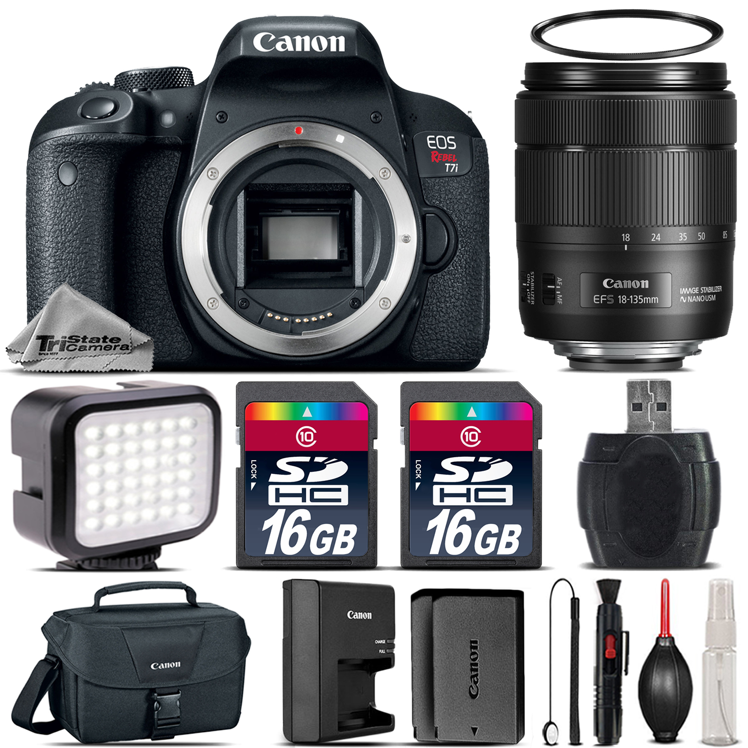 EOS Rebel T7i DSLR Camera 1894C001 + 18-135mm USM + LED +Canon Case + 32GB *FREE SHIPPING*