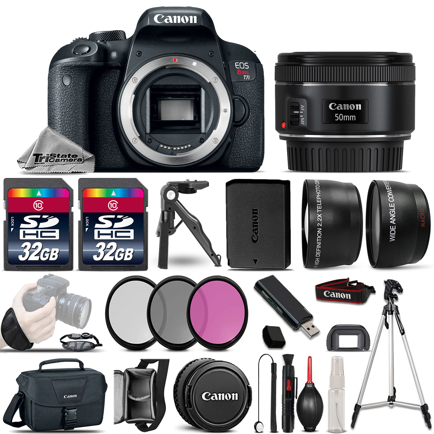 EOS Rebel T7i SLR Camera 800D + 50mm 1.8  -3 Lens Kit + 64GB + Much More! *FREE SHIPPING*