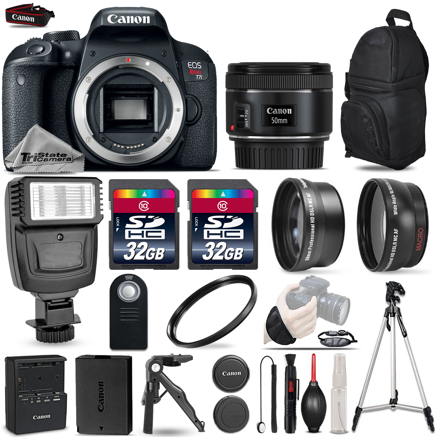 EOS Rebel T7i SLR Camera 800D + 50mm 1.8 -3 Lens Kit + Flash+ 64GB + More *FREE SHIPPING*