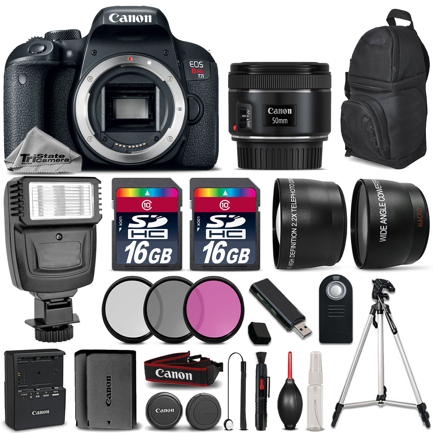 EOS Rebel T7i Camera 800D + 50mm 1.8  + Flash + 16GB + EXT BATT & MORE! *FREE SHIPPING*
