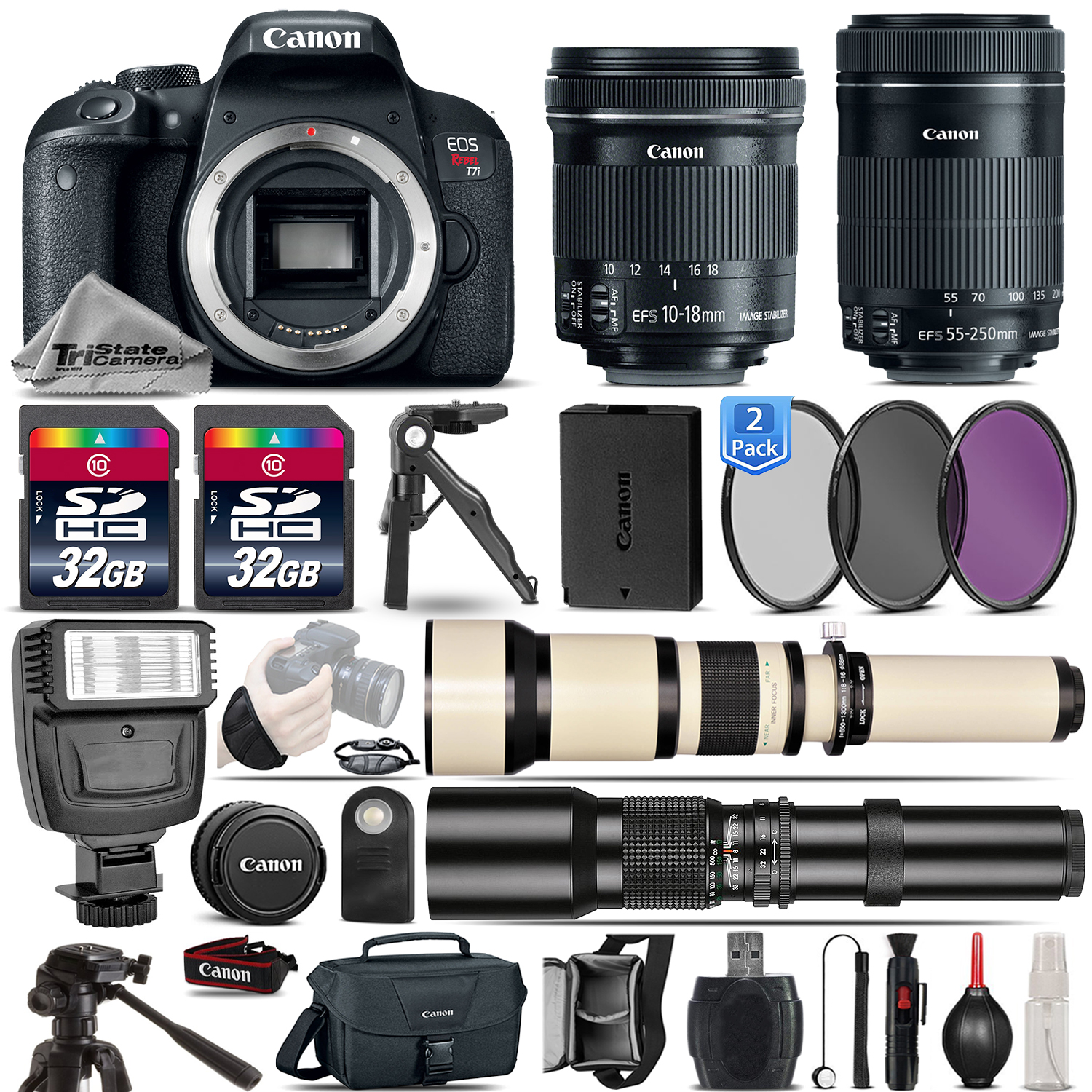 EOS Rebel T7i DSLR Camera + 10-18mm IS STM + 55-250mm STM Lens - 64GB Kit *FREE SHIPPING*