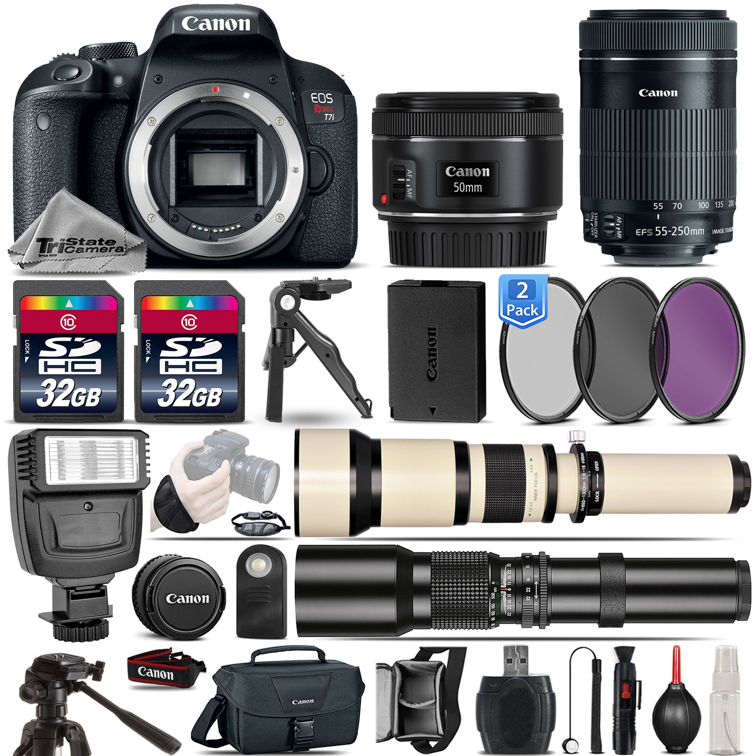 EOS Rebel T7i SLR Camera 800D + 50mm 1.8 + 55-250mm  STM Lens - 64GB Kit *FREE SHIPPING*