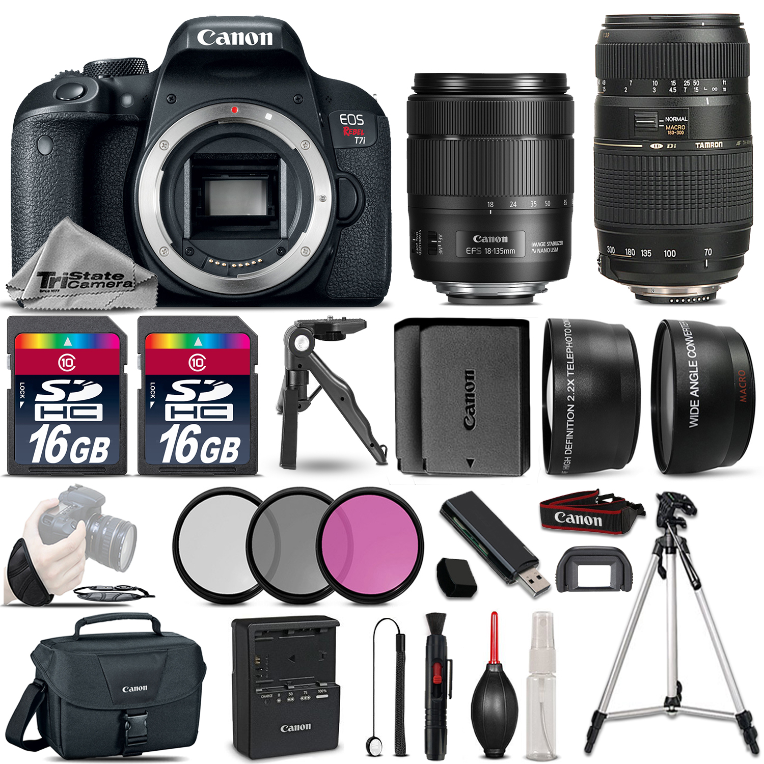 EOS Rebel T7i DSLR Camera  w/ 18-135mm USM and 70-300mm + Extra Battery *FREE SHIPPING*
