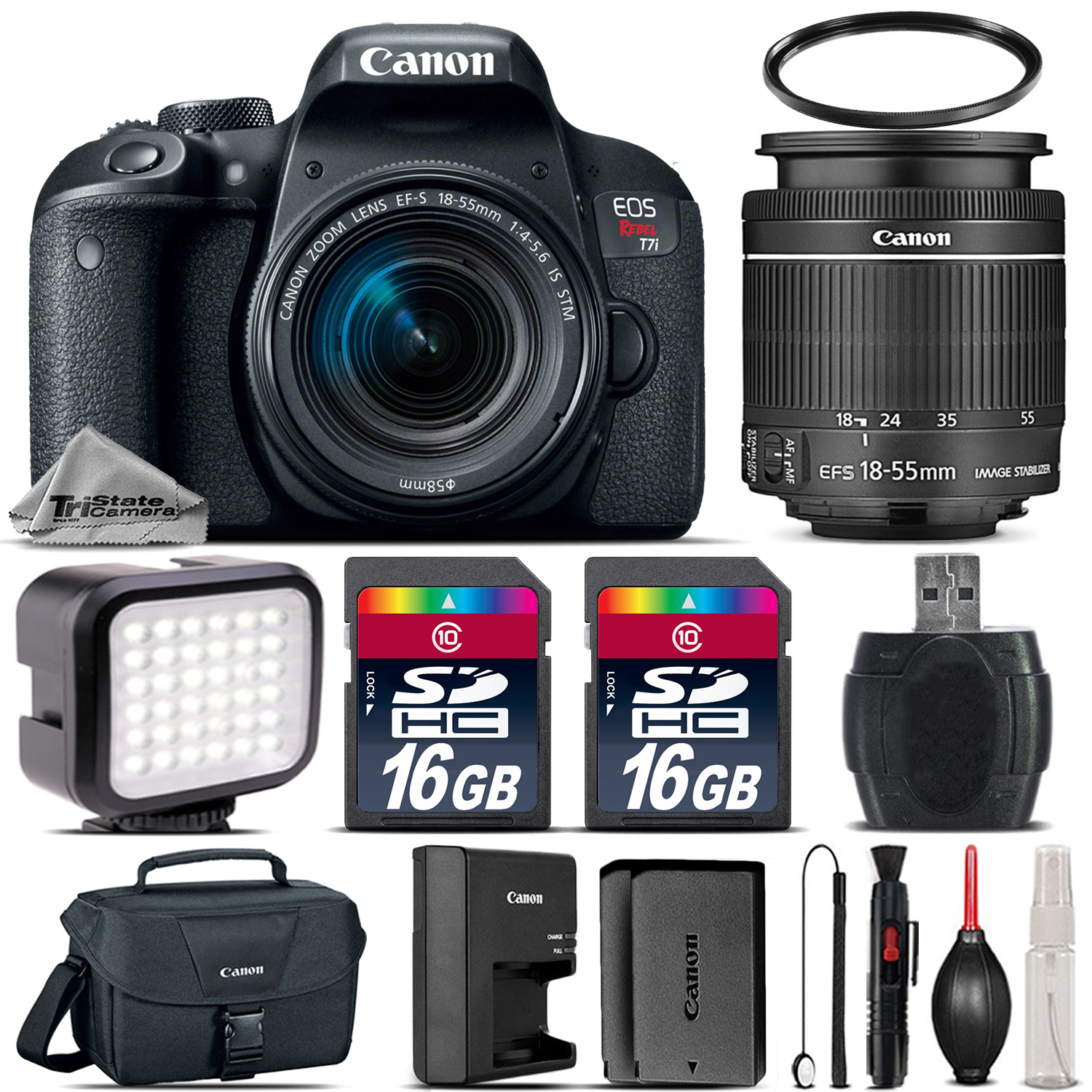 EOS Rebel T7i Camera 800D + 18-55 STM + LED + CASE + EXT BATT - 32GB Kit *FREE SHIPPING*