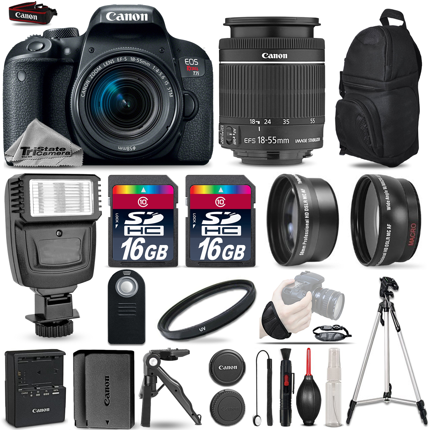 EOS Rebel T7i Camera 800D + 18-55mm IS-3 Lens Kit + Flash+ 32GB + EXT BATT *FREE SHIPPING*