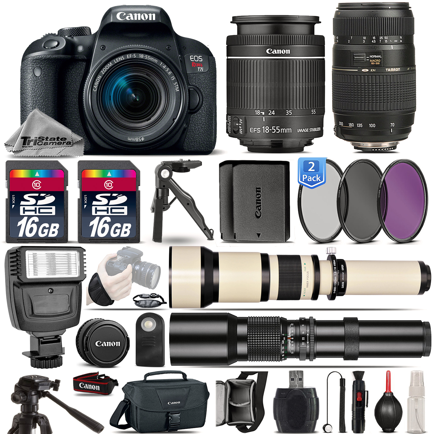 EOS Rebel T7i SLR Camera 800D + 18-55mm + 70-300mm + EXT BATT - 32GB Kit *FREE SHIPPING*