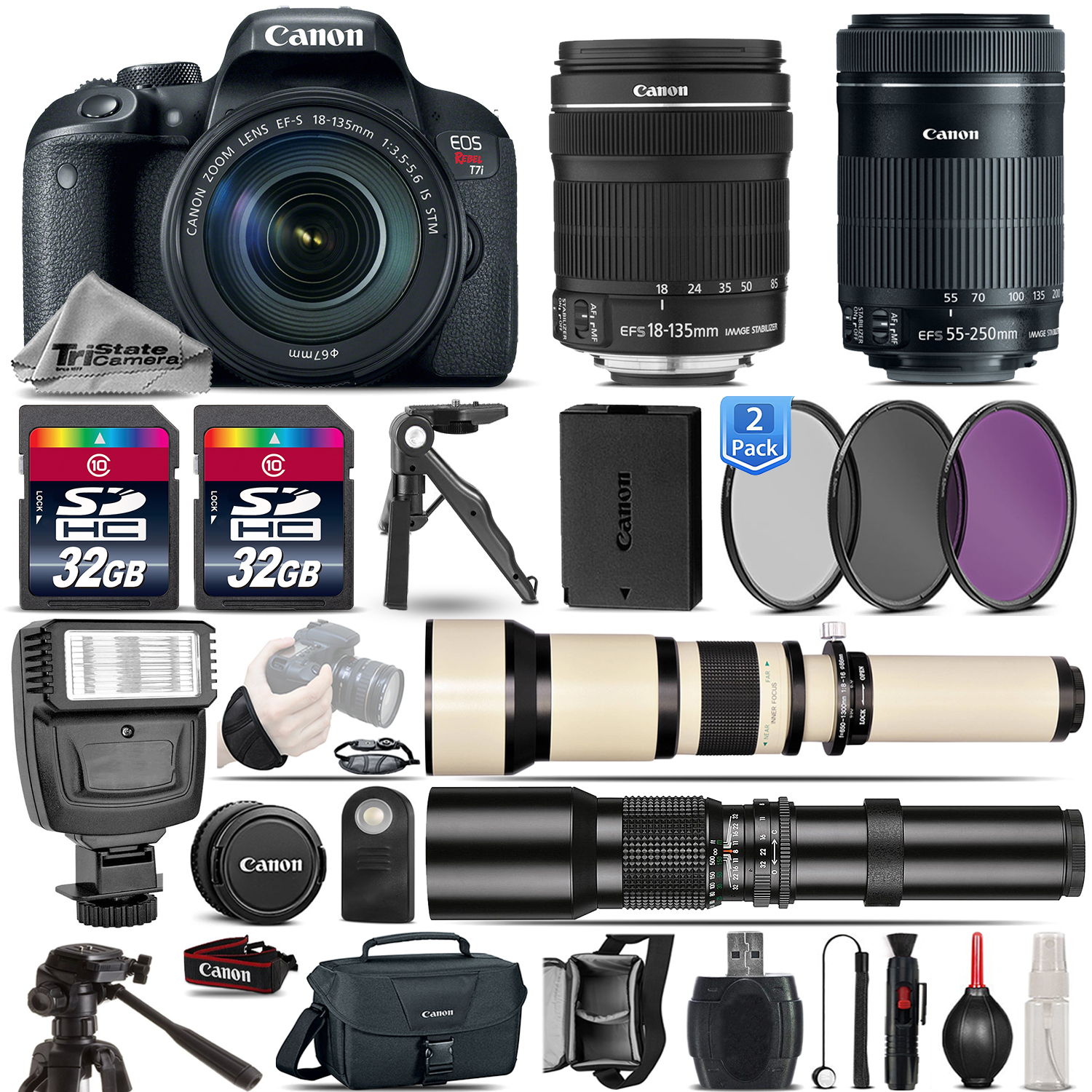 EOS Rebel T7i DSLR Camera + 18-135mm STM + 55-250mm STM Lens - 64GB Kit *FREE SHIPPING*