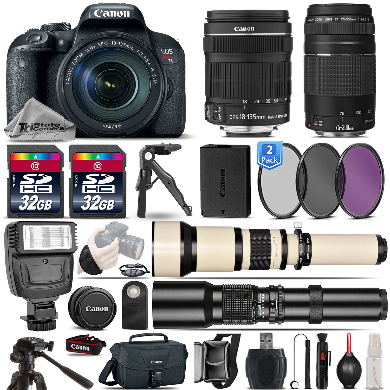 EOS Rebel T7i DSLR Camera + 18-135mm STM + 75-300mm III Lens - 64GB Kit *FREE SHIPPING*
