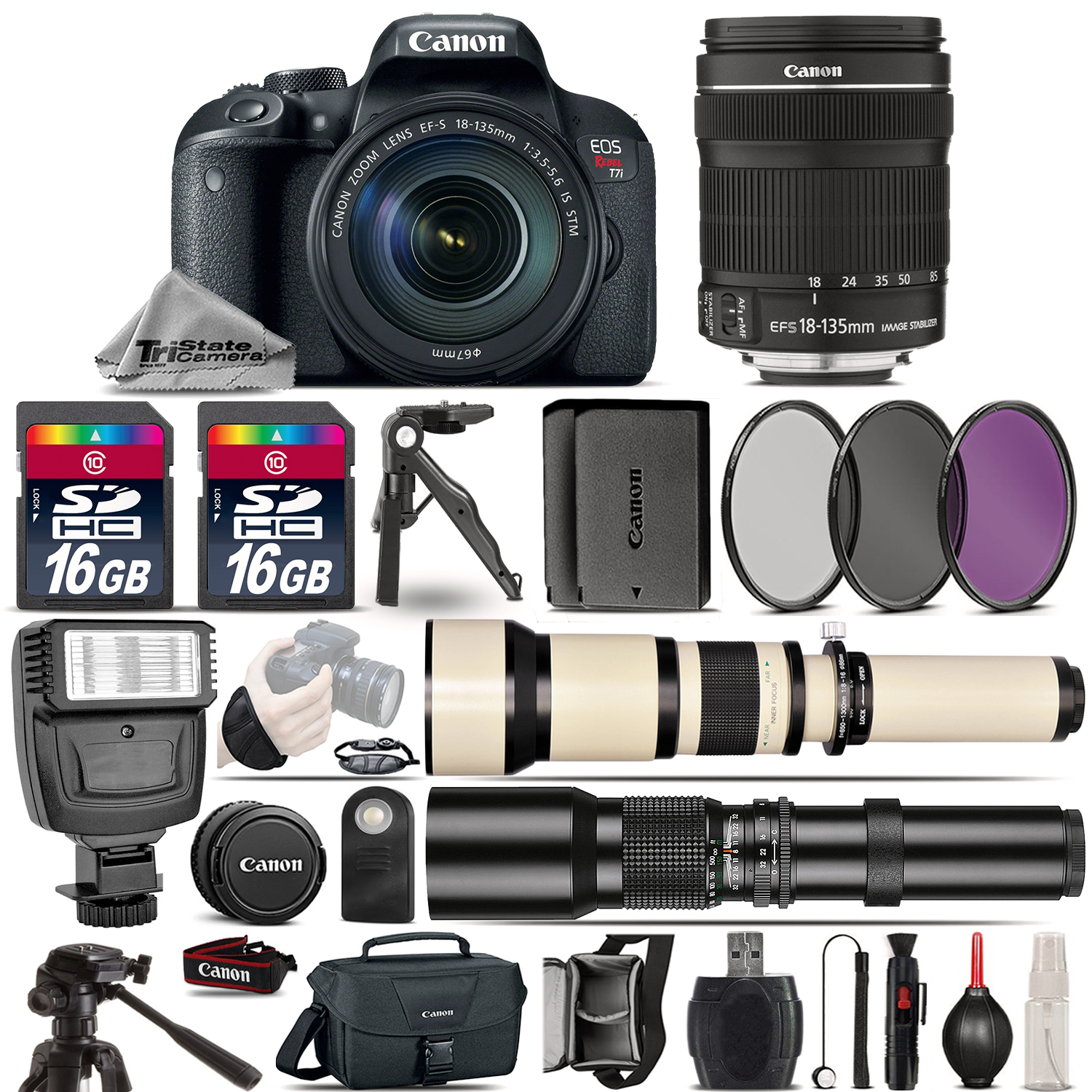 EOS Rebel T7i DSLR Camera + 18-135mm +650-1300mm +500mm +EXT BAT -32GB Kit *FREE SHIPPING*