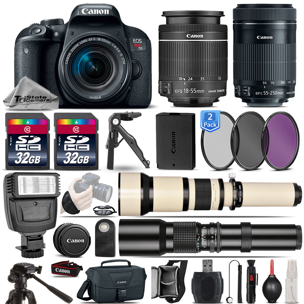 EOS Rebel T7i SLR Camera 800D + 18-55mm + 55-250mm IS STM Lens - 64GB Kit *FREE SHIPPING*
