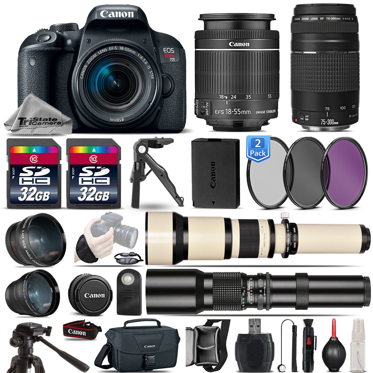 EOS Rebel T7i SLR Camera 800D + 18-55mm + 75-300mm III Lens - 64GB Kit *FREE SHIPPING*