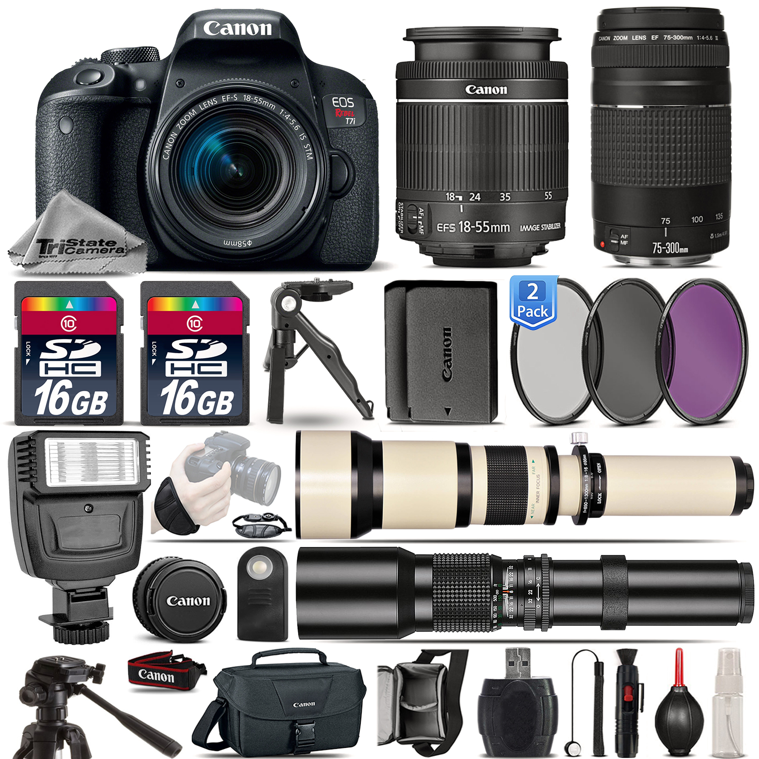 EOS Rebel T7i  Camera 800D + 18-55mm + 75-300mm III + EXT BATT - 32GB Kit *FREE SHIPPING*