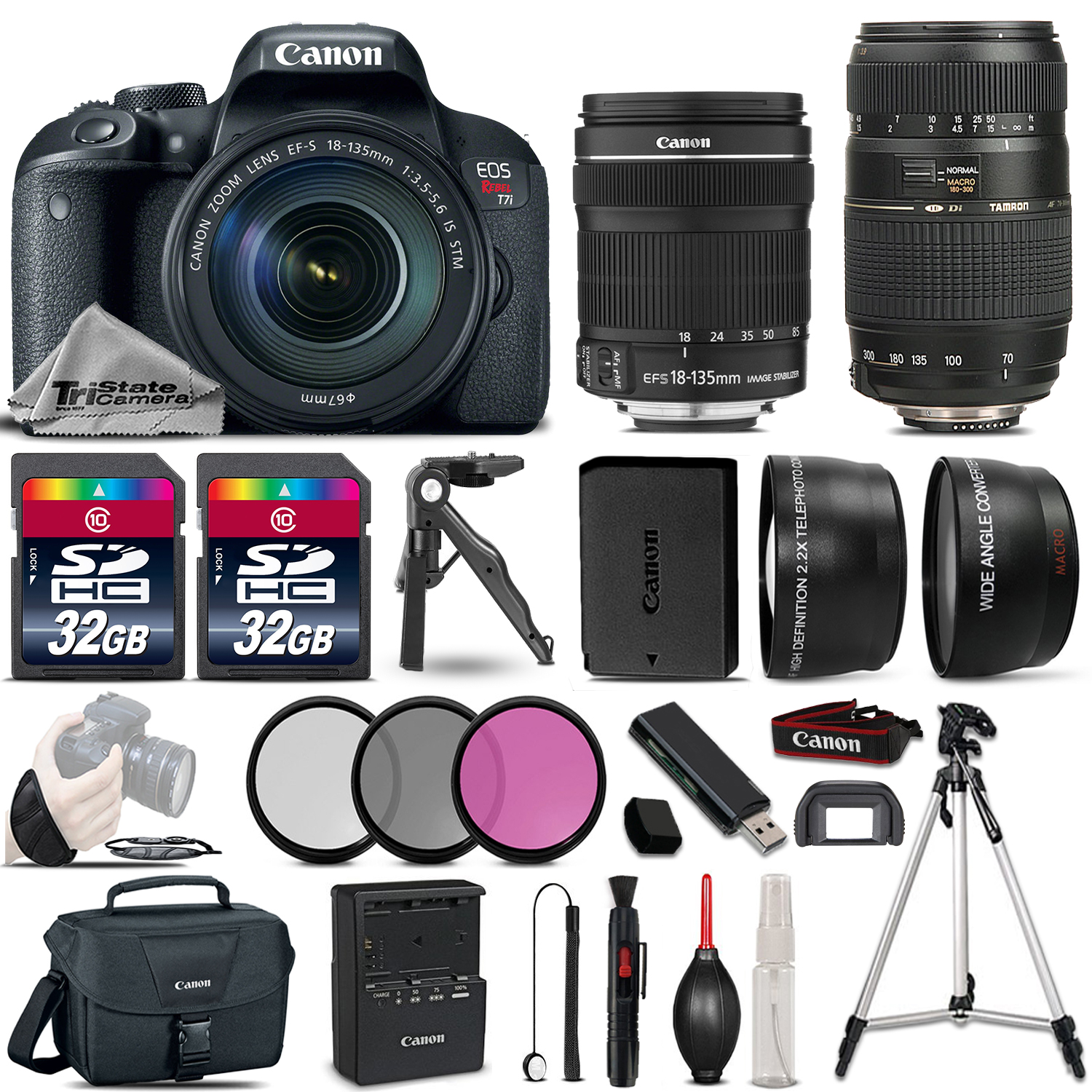 EOS Rebel T7i DSLR Camera w/ 18-135mm IS STM & 70-300mm Lens Bundle *FREE SHIPPING*
