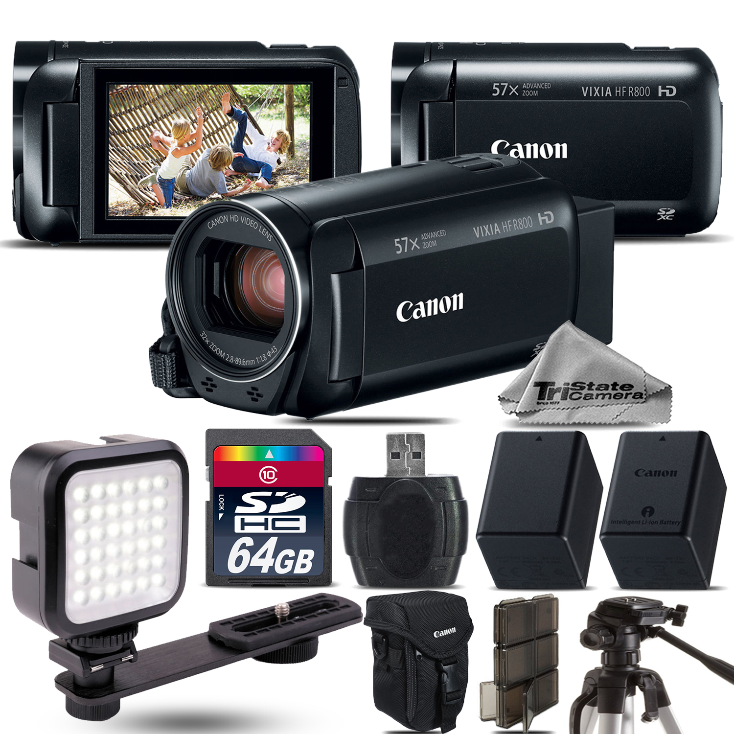 VIXIA HF R 800 57x Zoom 3.28MP Camcorder + LED + EXT BATT - 64GB Kit *FREE SHIPPING*