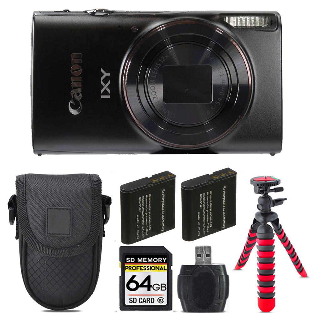 PowerShot ELPH 360 / IXY 650 Camera (Black) + Extra Battery +Tripod + 64GB Kit *FREE SHIPPING*
