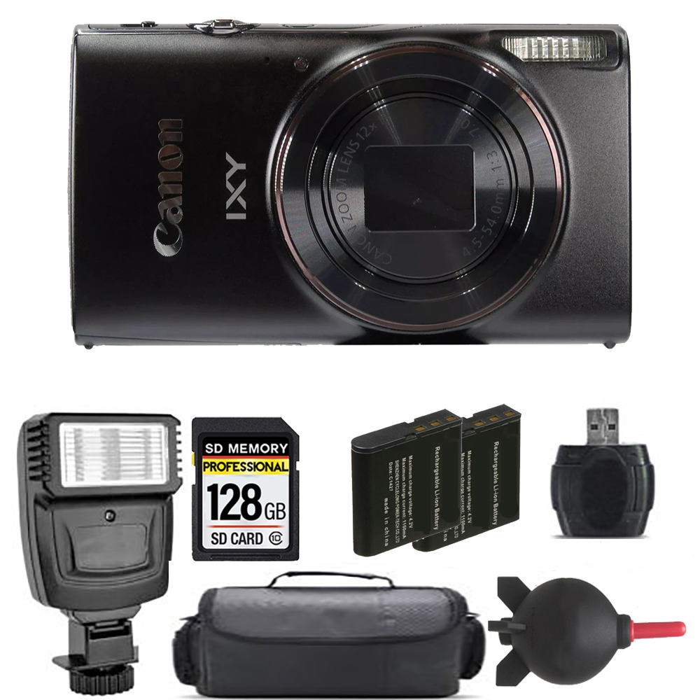 PowerShot ELPH 360 / IXY 650 Camera (Black) + Extra Battery + Flash - 128GB Kit *FREE SHIPPING*