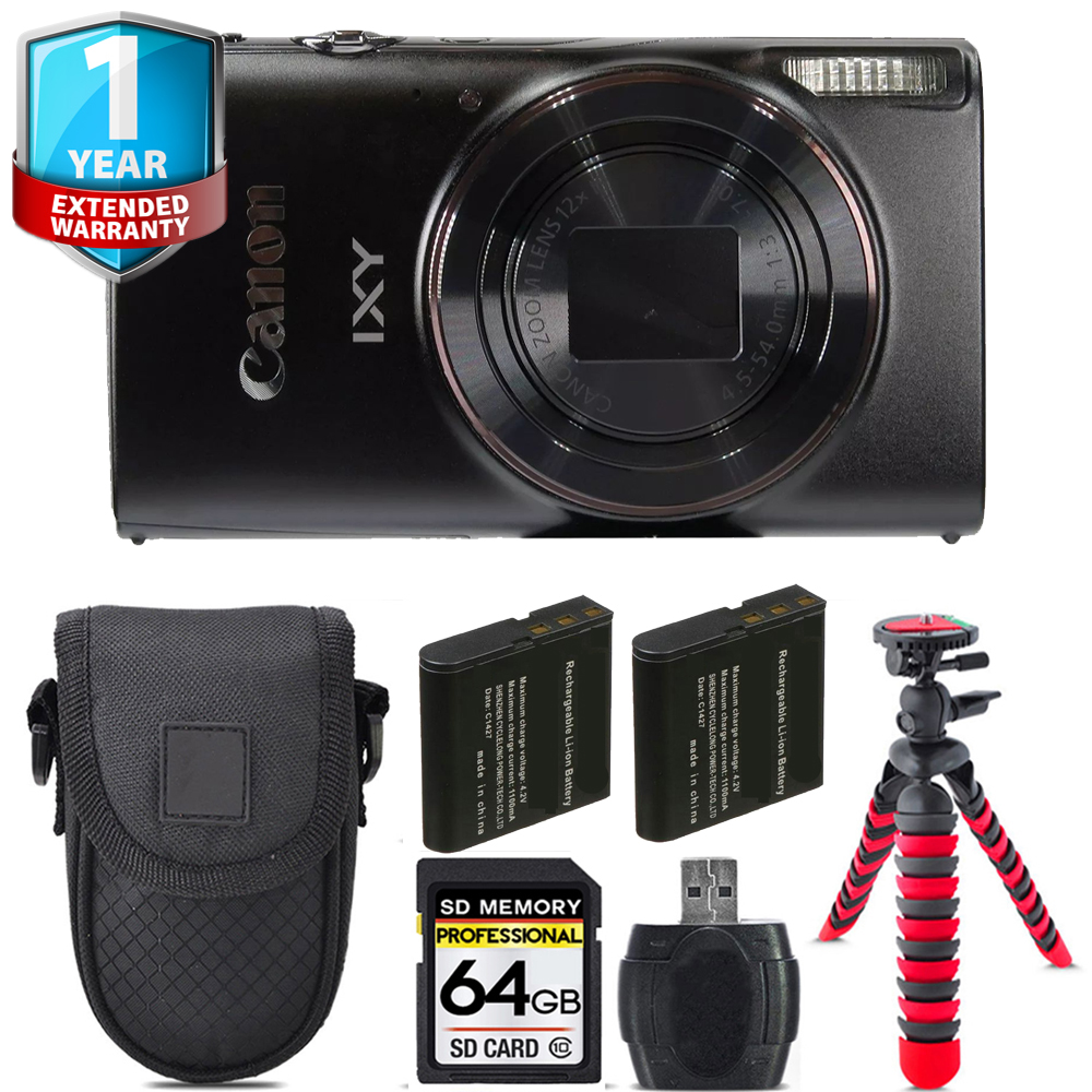PowerShot ELPH 360 / IXY 650 Camera (Black) + Extra Battery + 1 Yr Warranty -64GB *FREE SHIPPING*
