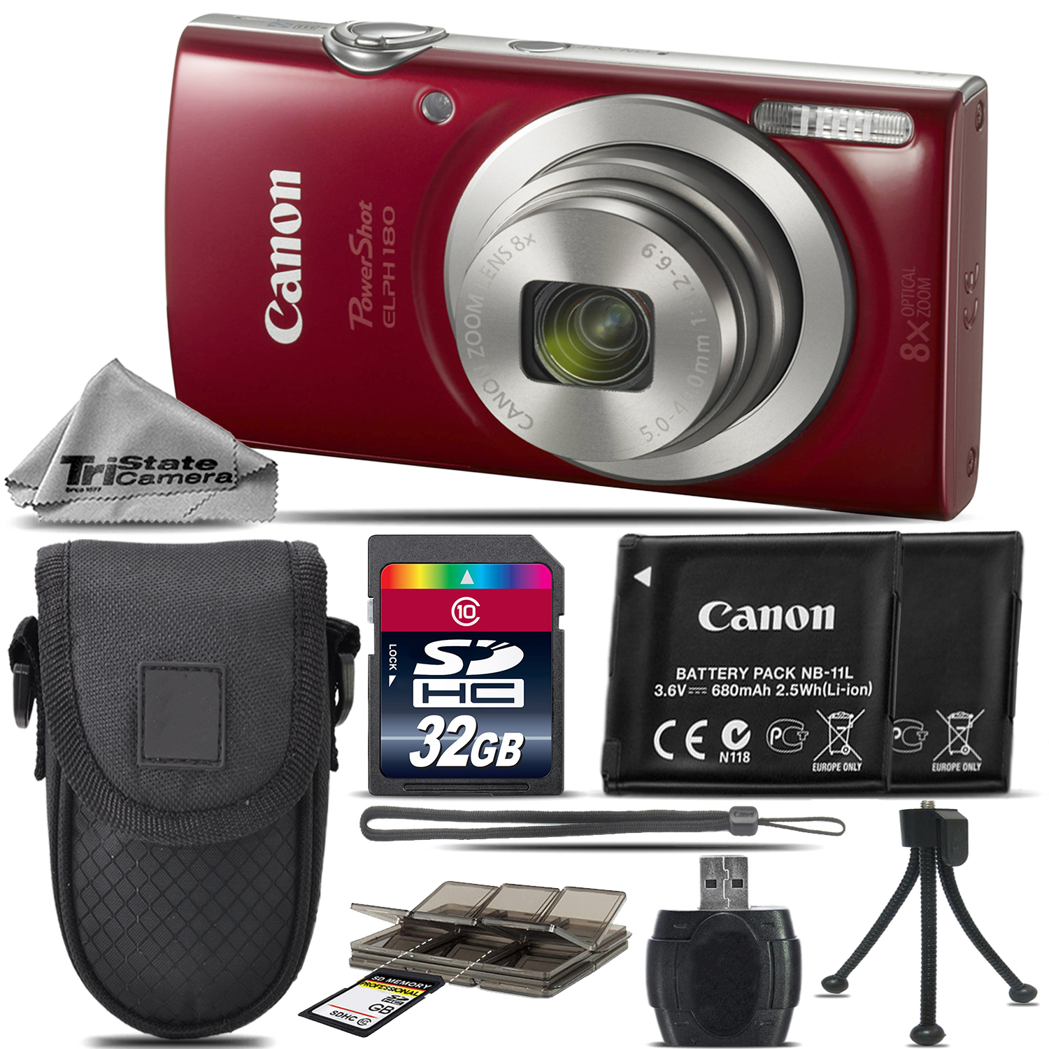 PowerShot ELPH 180 Digital Camera (Red) 1096C001 8X Optical Zoom -32GB Kit *FREE SHIPPING*