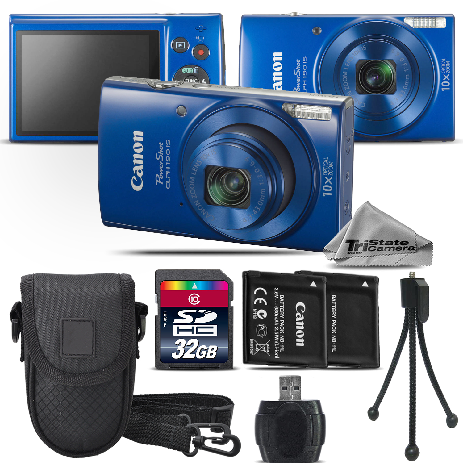 PowerShot ELPH 190 Digital Camera Blue 1090C001 10X Optical Zoom -32GB Kit - Blue *FREE SHIPPING*