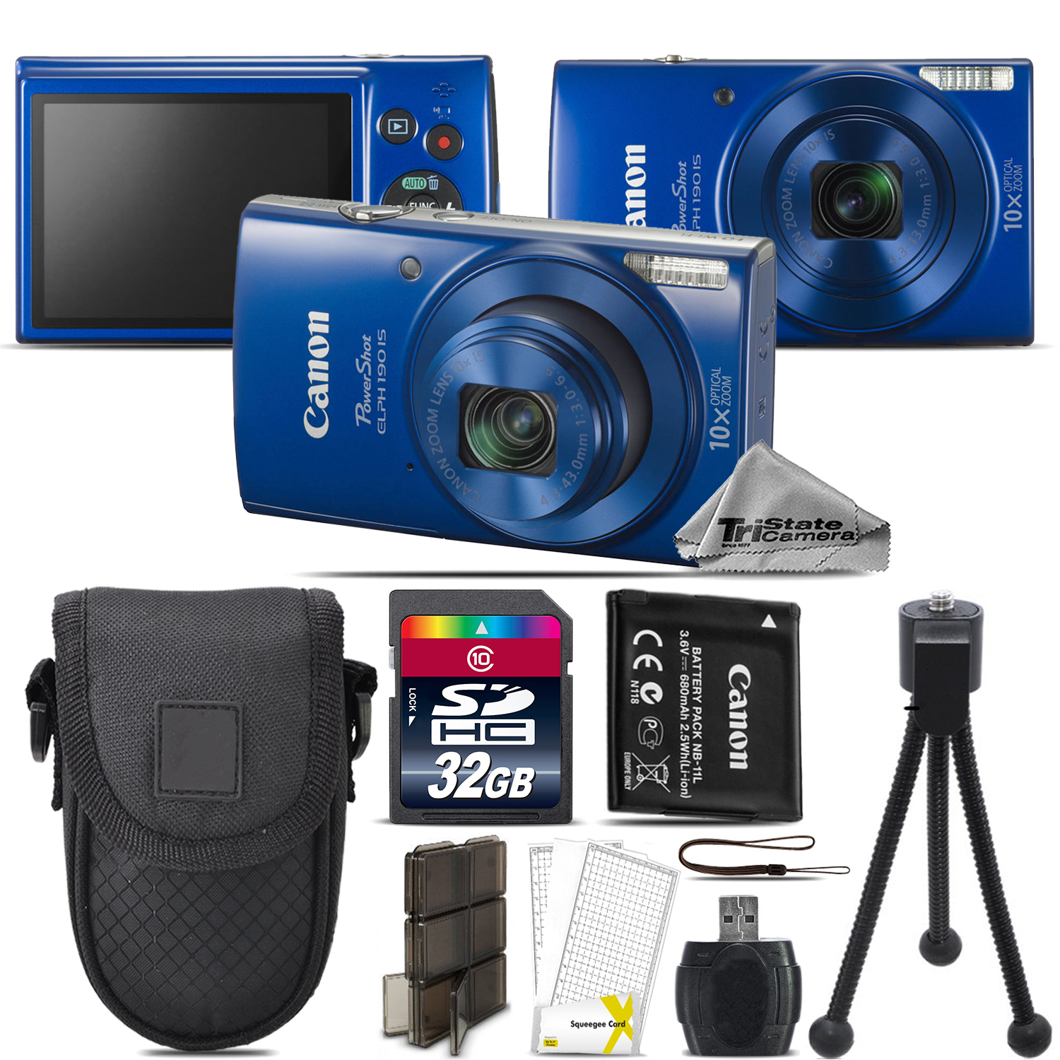 PowerShot ELPH 190 Digital WiFi NFC Camera 10X Optical -32GB Essential Kit - Blue *FREE SHIPPING*