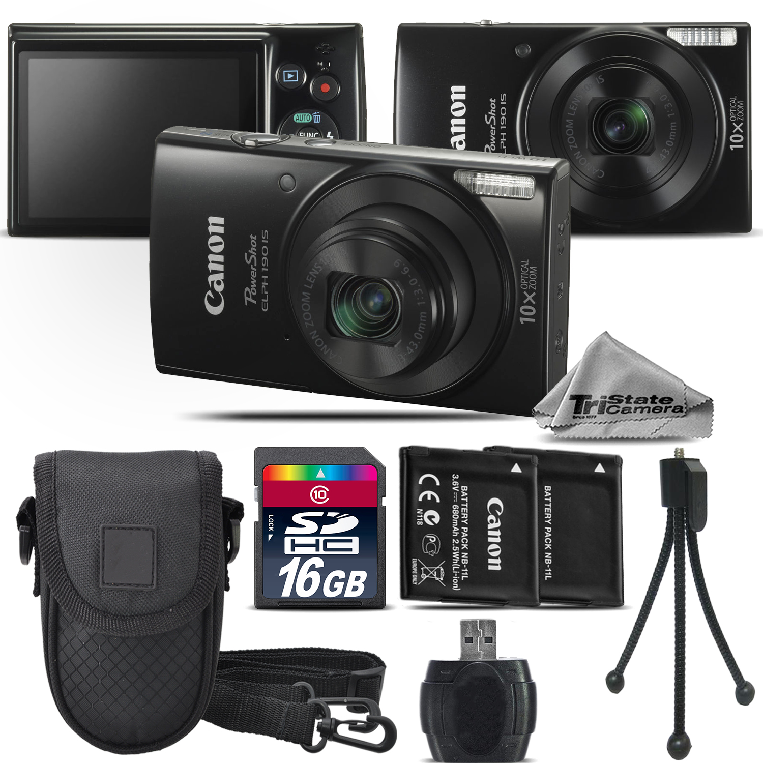 PowerShot ELPH 190 Digital Camera Black WiFi 10X Optical Zoom - 16GB Kit *FREE SHIPPING*