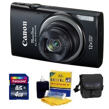 PowerShot Elph 340 HS Digital Camera - Black - with 4GB Mem Card, Carrying Case & Cleaning Kit - Value Kit *FREE SHIPPING*
