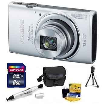PowerShot Elph 340 HS Digital Camera - Silver - with 8GB Memory Card, Lens Cleaning Kit, Camera Case, Pen LCD Screen Cleaner, Table-Top Tripod - Essential Kit *FREE SHIPPING*