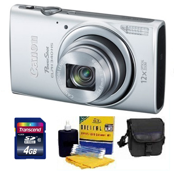 PowerShot Elph 340 HS Digital Camera - Silver - with 4GB Mem Card, Carrying Case & Cleaning Kit - Value Kit *FREE SHIPPING*