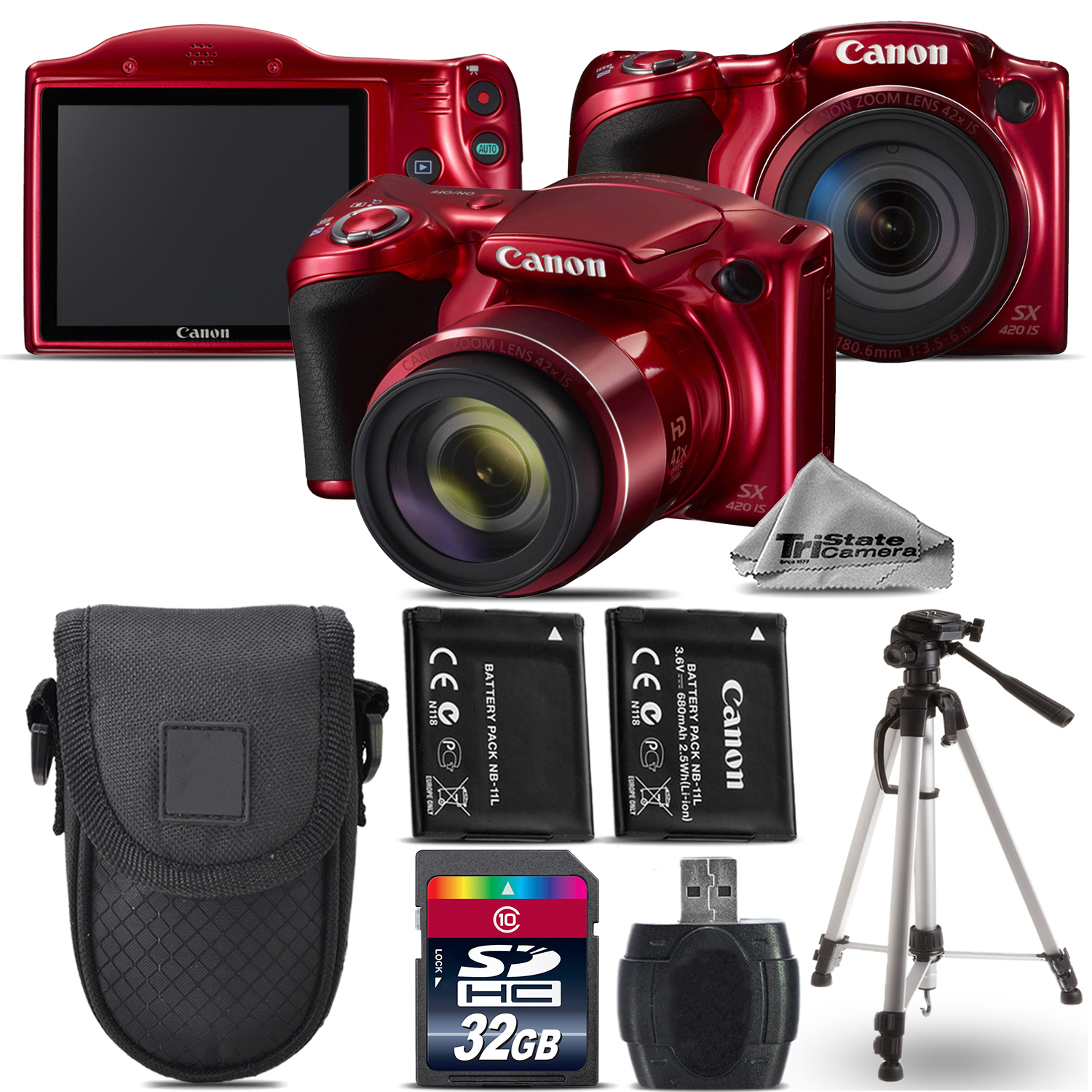 PowerShot SX420 IS Digital 42x Zoom Camera RED + Tripod + Case - 32GB Kit *FREE SHIPPING*
