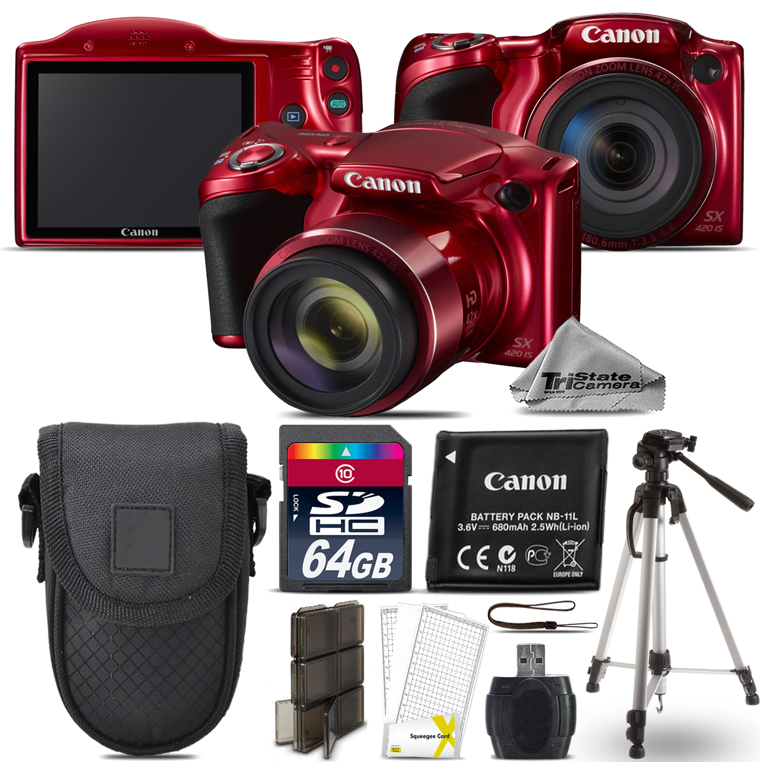 PowerShot SX420 IS Digital WiFi NFC 42x Camera RED + 64GB Essential Kit *FREE SHIPPING*