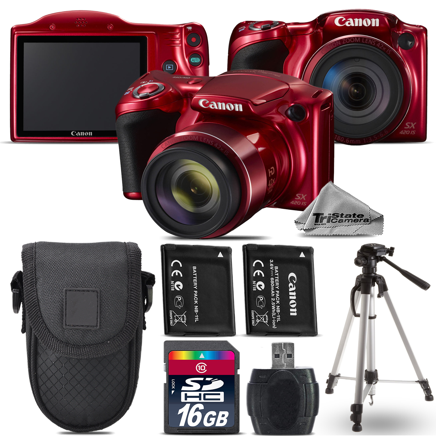 PowerShot SX420 IS Digital 42x Camera RED + Tripod + Case -16GB Kit Bundle *FREE SHIPPING*