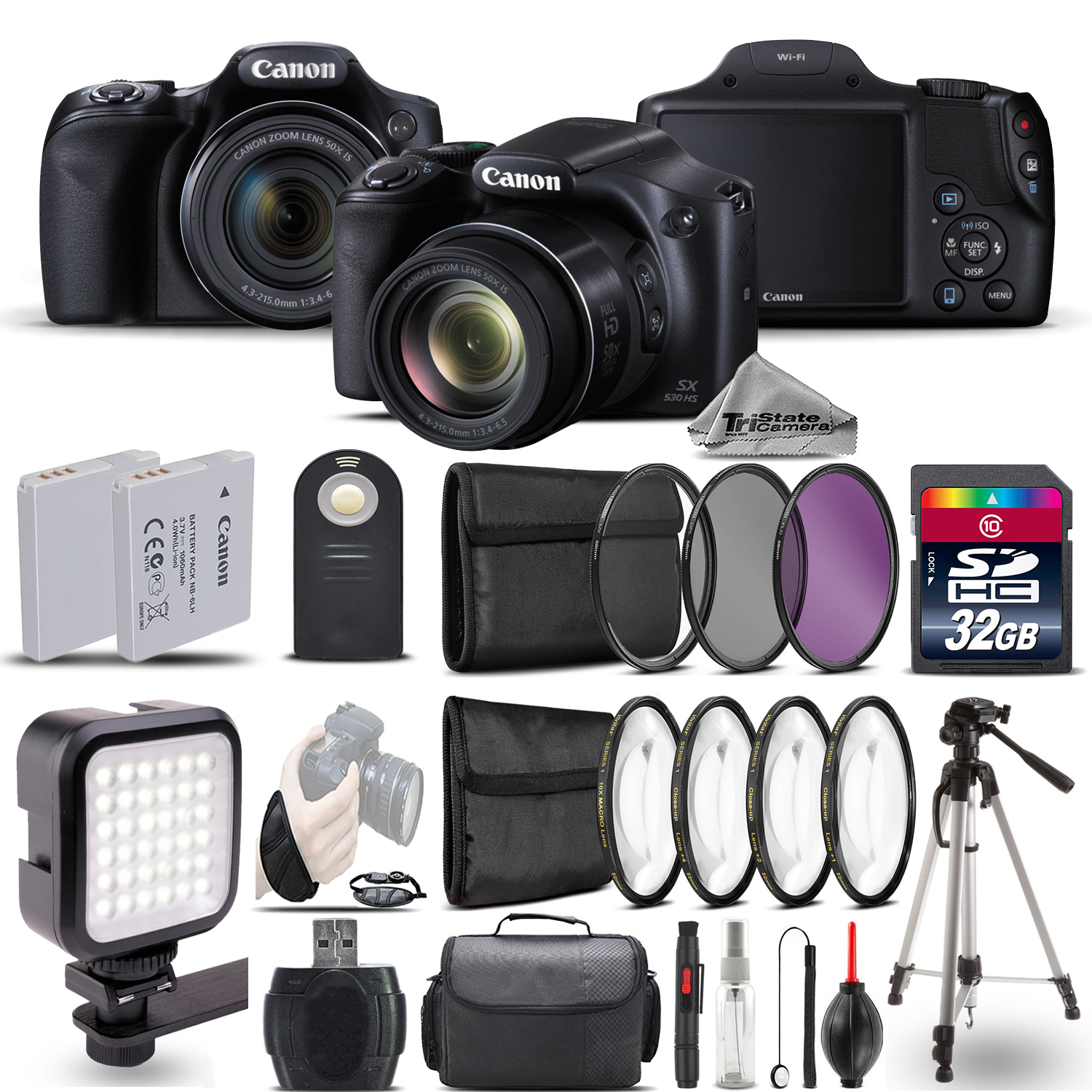 PowerShot SX530 HS Digital Camera+ LED + 7PC Filter + EXT BAT - 32GB Kit *FREE SHIPPING*