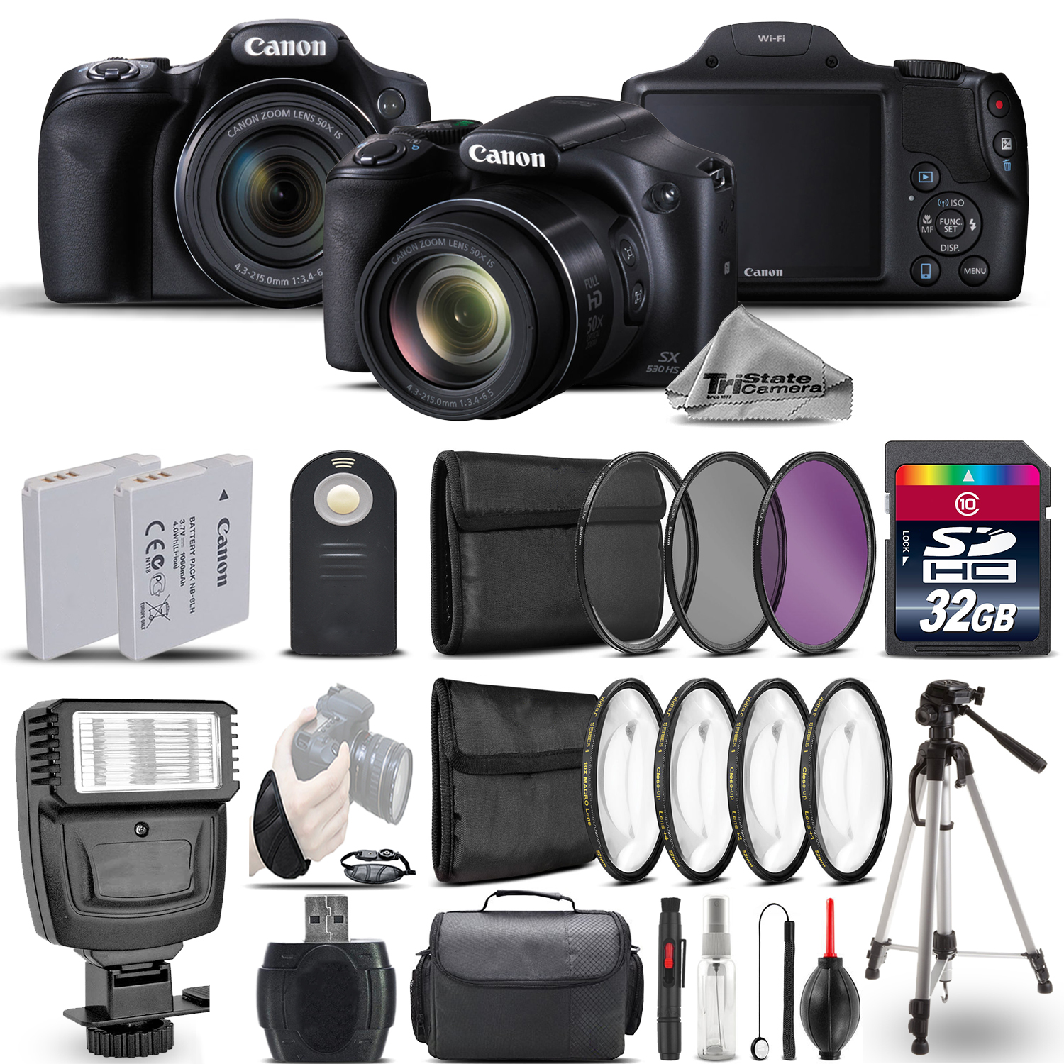 PowerShot SX530 HS Digital Camera+ Flash + 7PC Filter + EXT BAT - 32GB Kit *FREE SHIPPING*