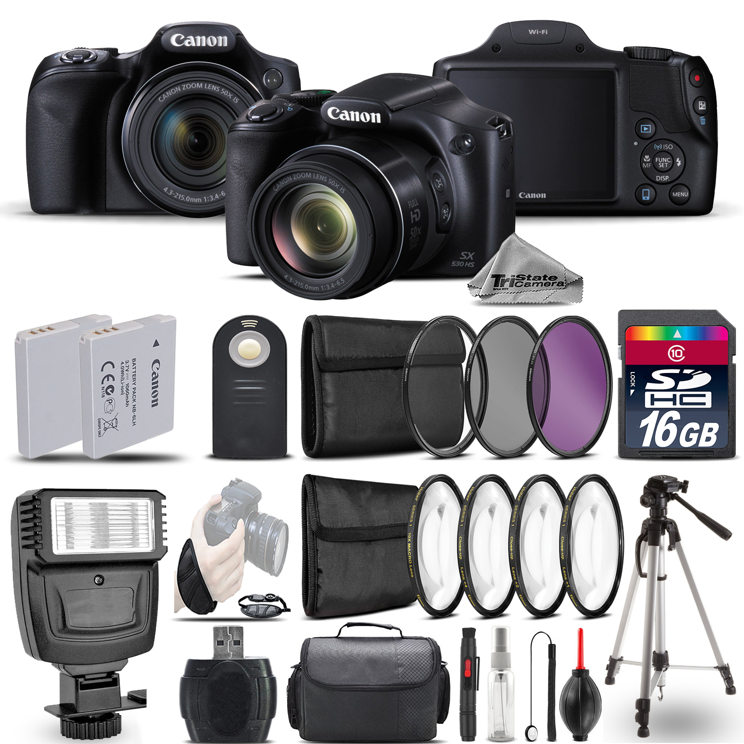 PowerShot SX530 HS Digital Camera+ Flash + 7PC Filter + EXT BAT - 16GB Kit *FREE SHIPPING*