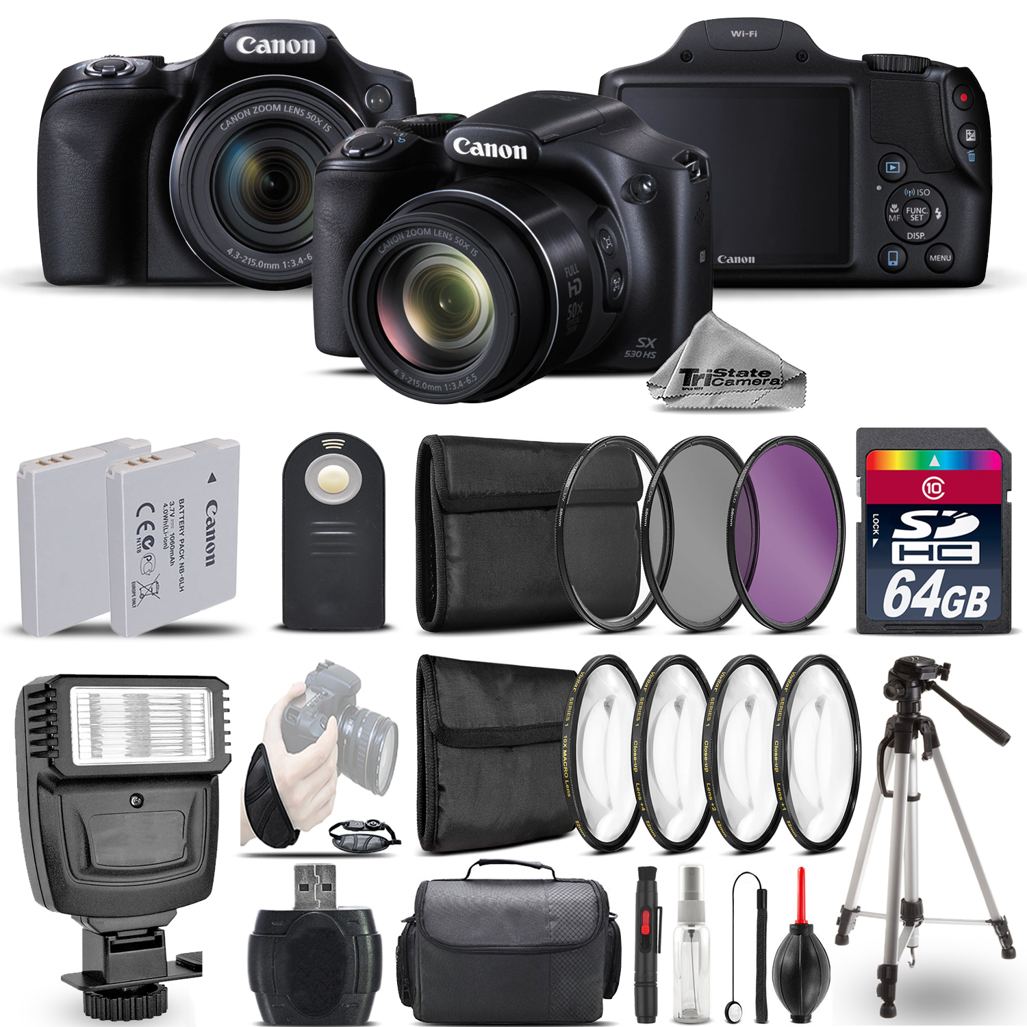 PowerShot SX530 HS Digital Camera+ Flash + 7PC Filter + EXT BAT - 64GB Kit *FREE SHIPPING*