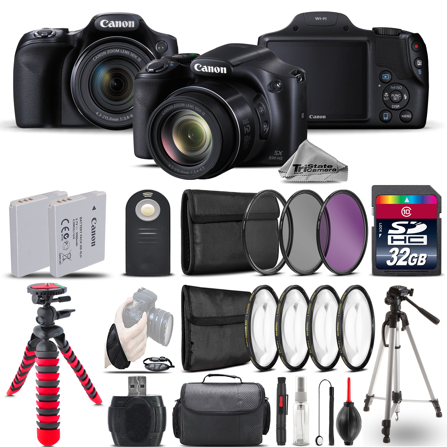 CANON | PowerShot SX530 HS Digital Camera + 2 x Tripod + EXT BAT +