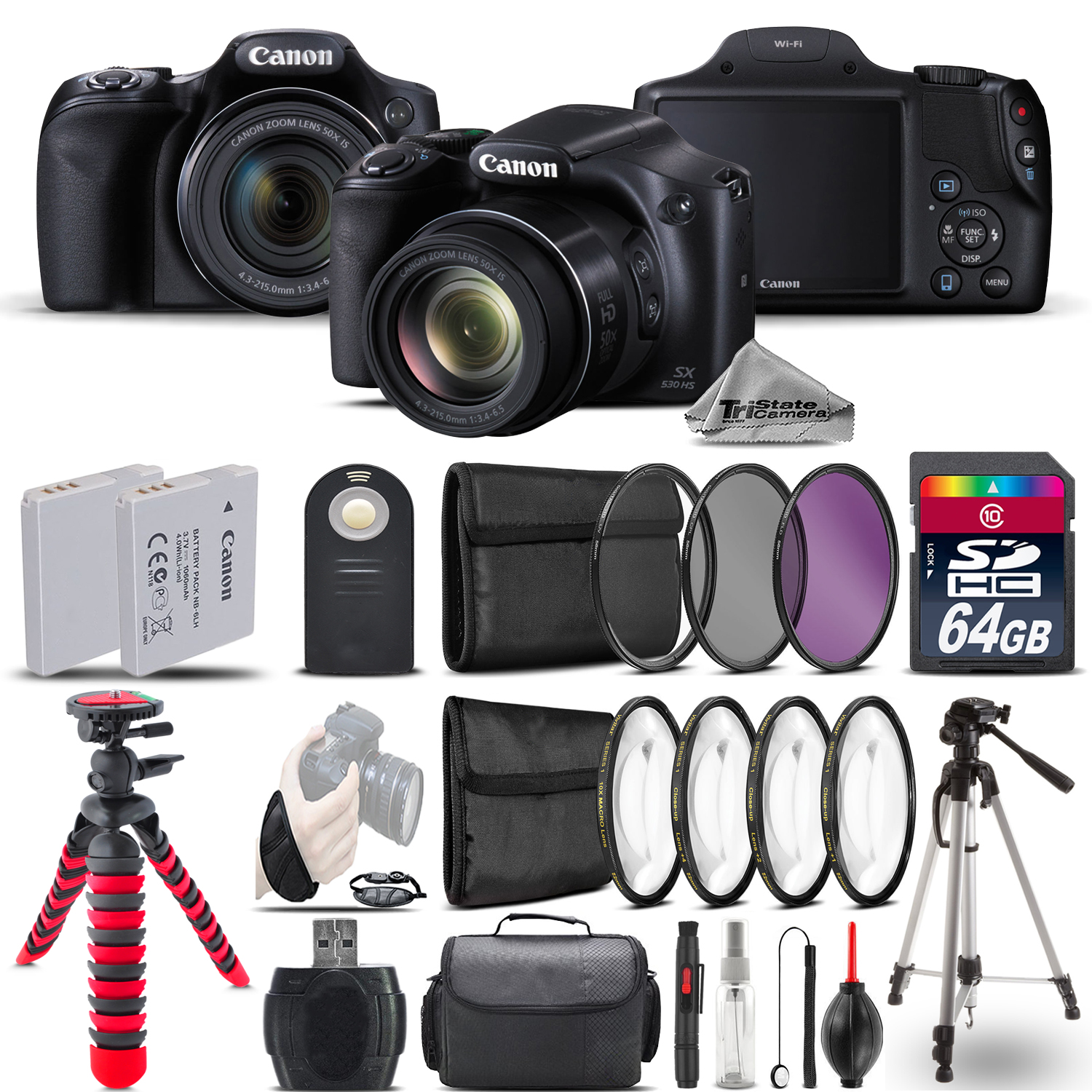 PowerShot SX530 HS Digital Camera + 2 x Tripod  + EXT BAT + Filter - 64GB *FREE SHIPPING*