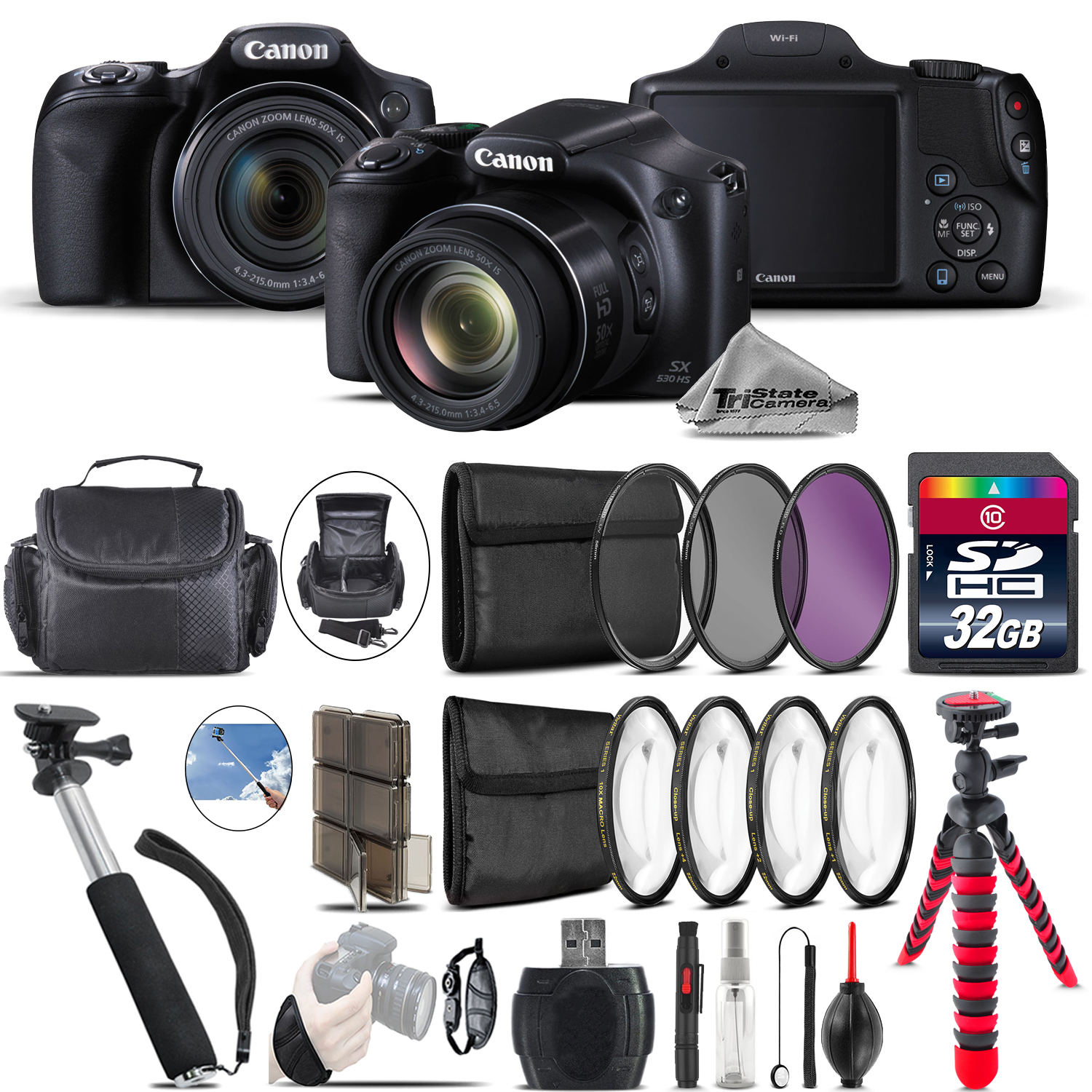 PowerShot SX530 HS Camera + Spider Tripod + Monopod + Case - 32GB Bundle *FREE SHIPPING*