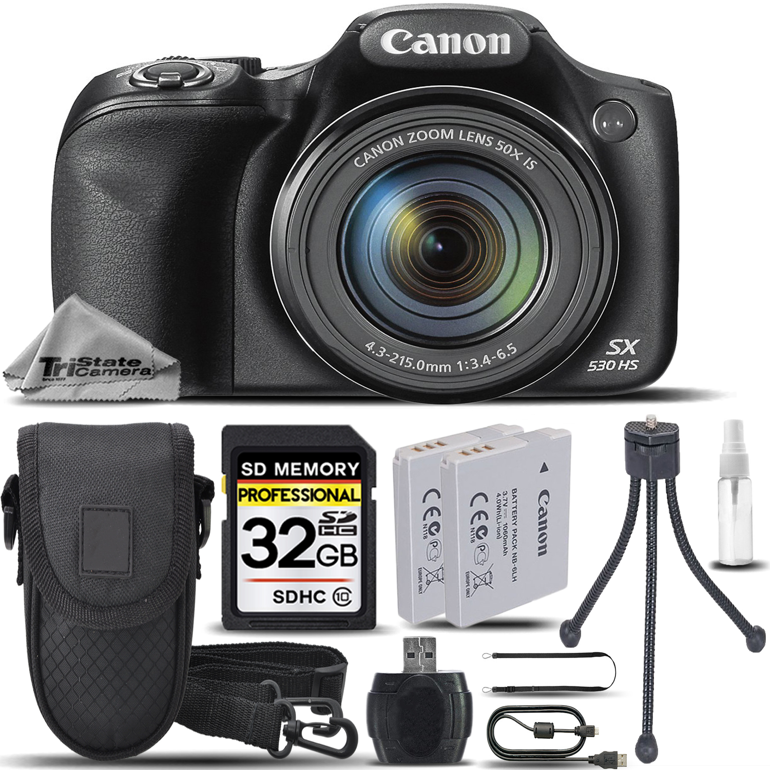 PowerShot SX530 HS Digital Camera (Black) + CASE +EXT BATT +TRIPOD + 32GB *FREE SHIPPING*