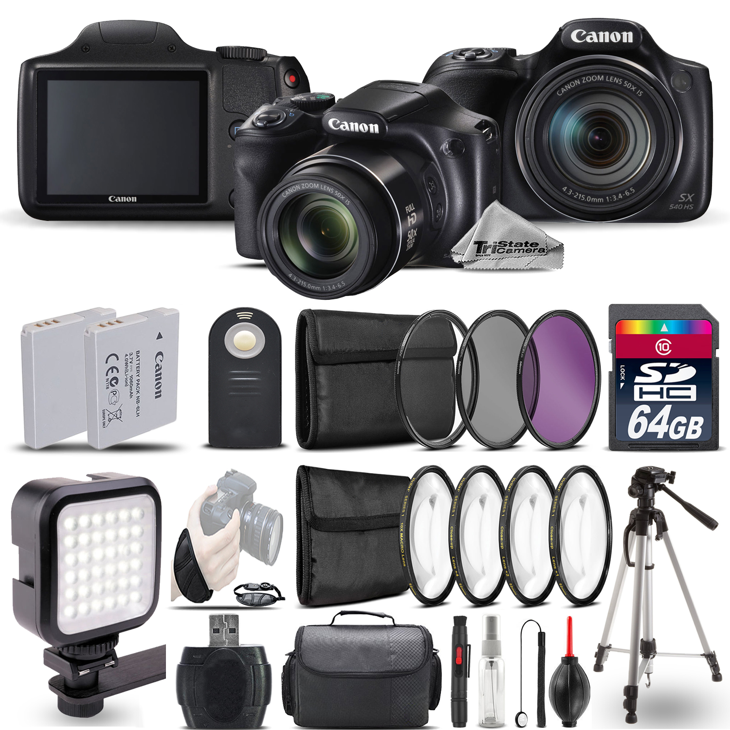 PowerShot SX540 HS Digital Camera+ LED + 7PC Filter + EXT BAT - 64GB Kit *FREE SHIPPING*