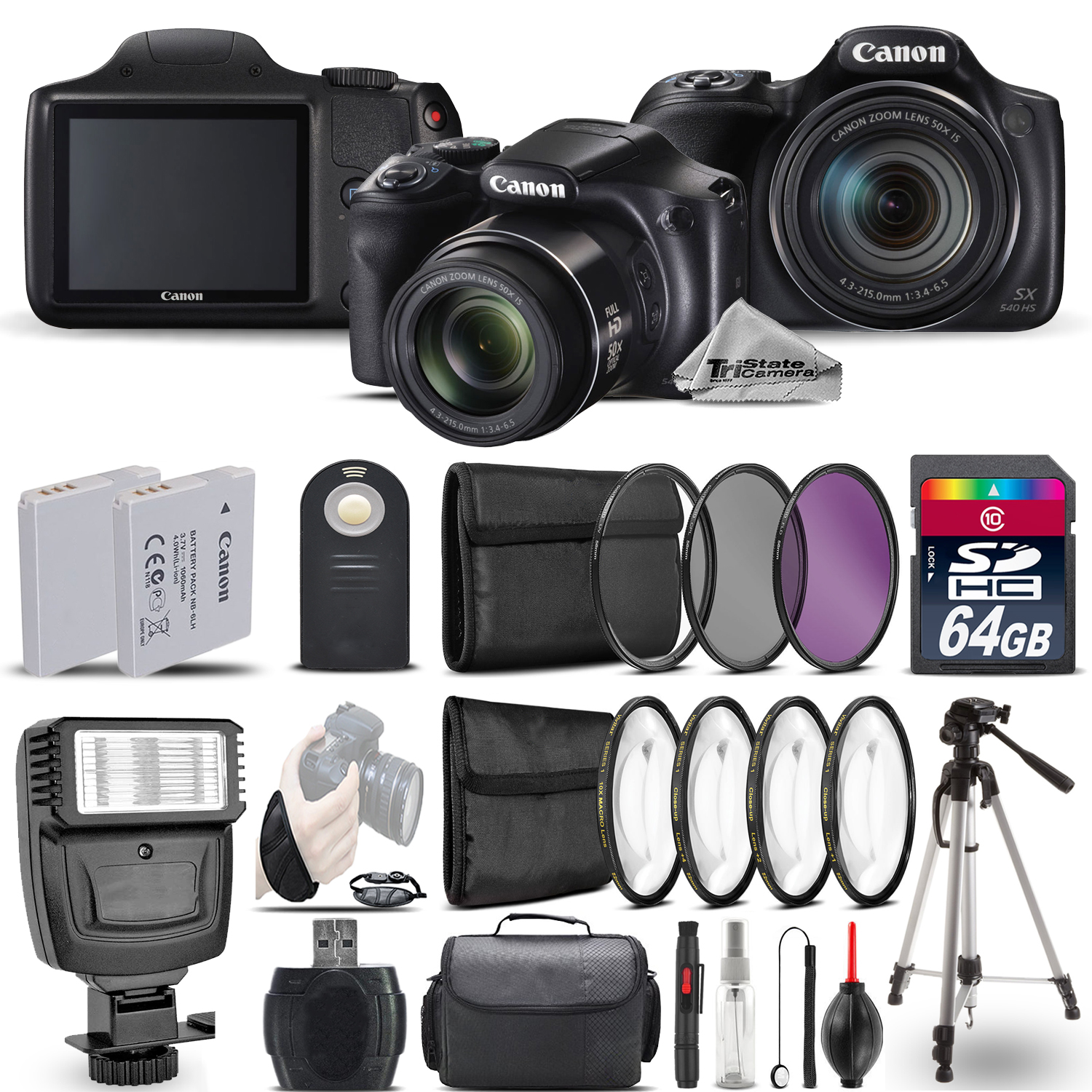 PowerShot SX540 HS Digital Camera+ Flash + 7PC Filter + EXT BAT - 64GB Kit *FREE SHIPPING*