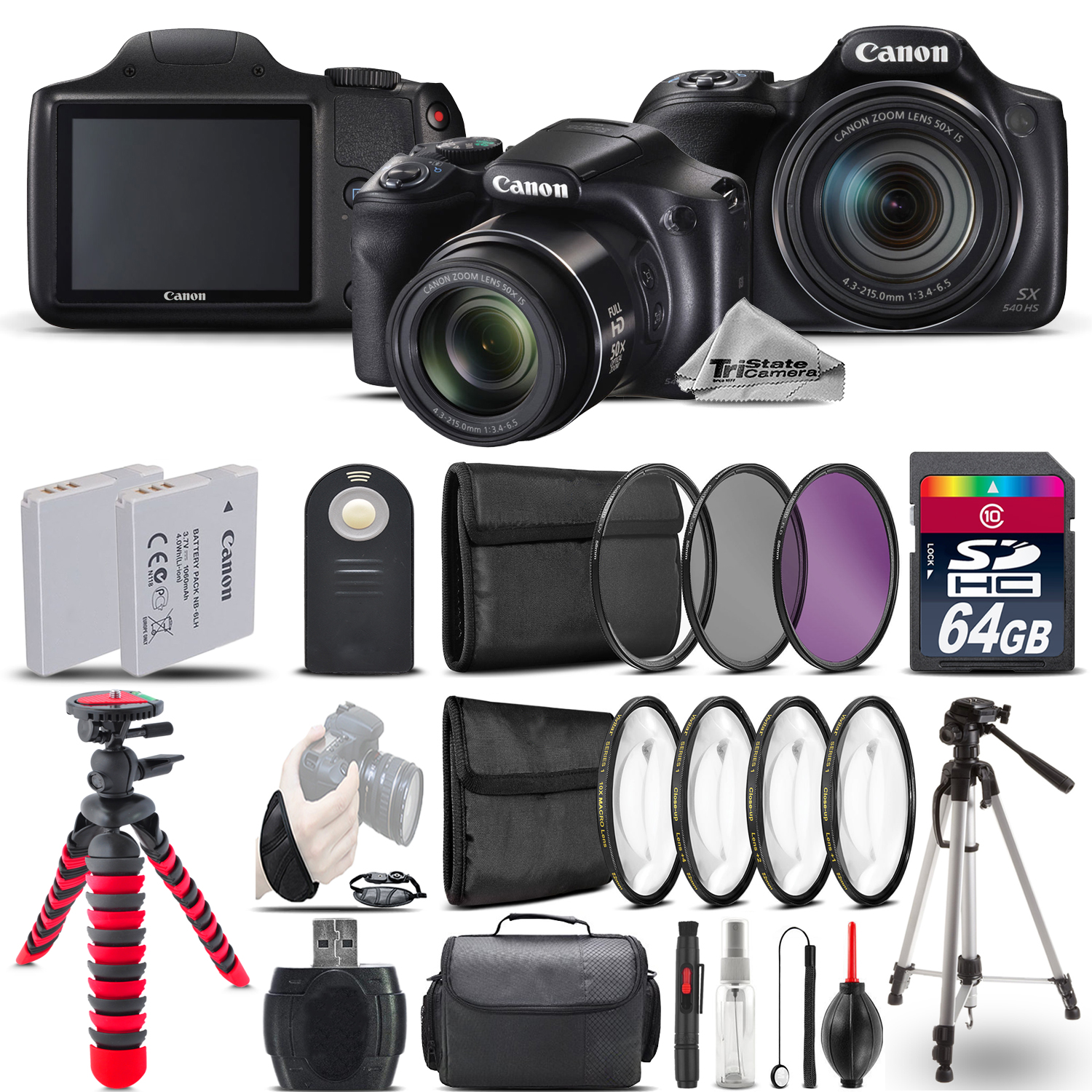 PowerShot SX540 HS Digital Camera + 2 x Tripod  + EXT BAT + Filter - 64GB *FREE SHIPPING*