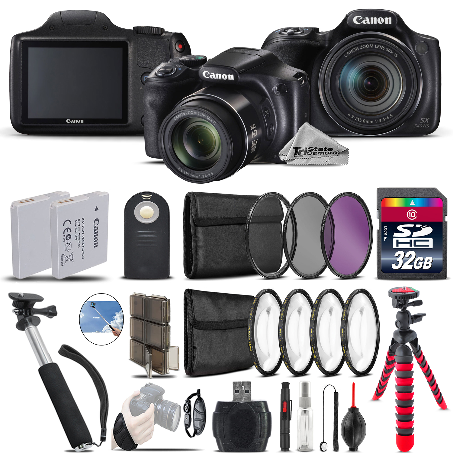 PowerShot SX540 HS Camera + Spider Tripod + Monopod + EXT BAT - 32GB Kit *FREE SHIPPING*