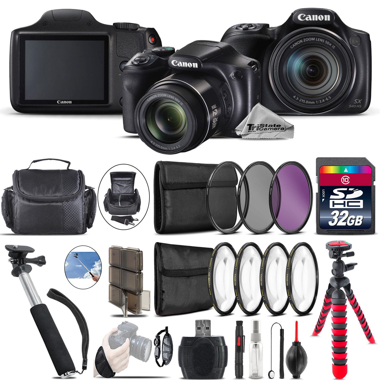 PowerShot SX540 HS Camera + Spider Tripod + Monopod + Case - 32GB Bundle *FREE SHIPPING*