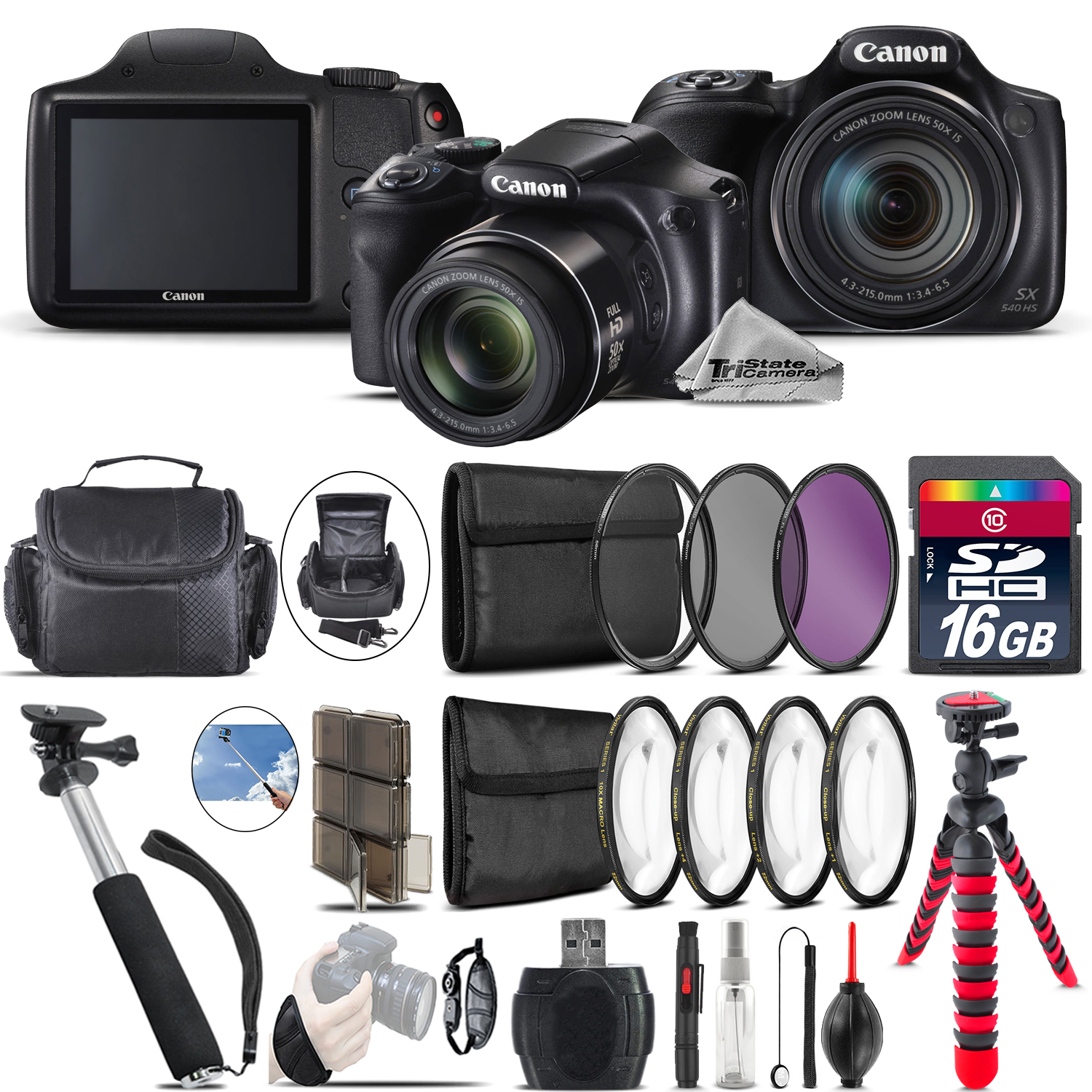 PowerShot SX540 HS Camera + Spider Tripod + Monopod + Case - 16GB Bundle *FREE SHIPPING*