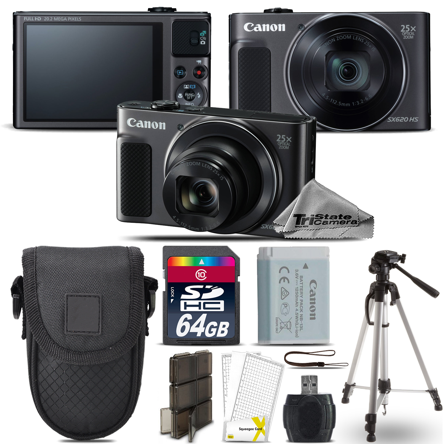PowerShot SX620 HS Point & Shoot Camera (Black) + Tripod + Case - 64GB Kit *FREE SHIPPING*