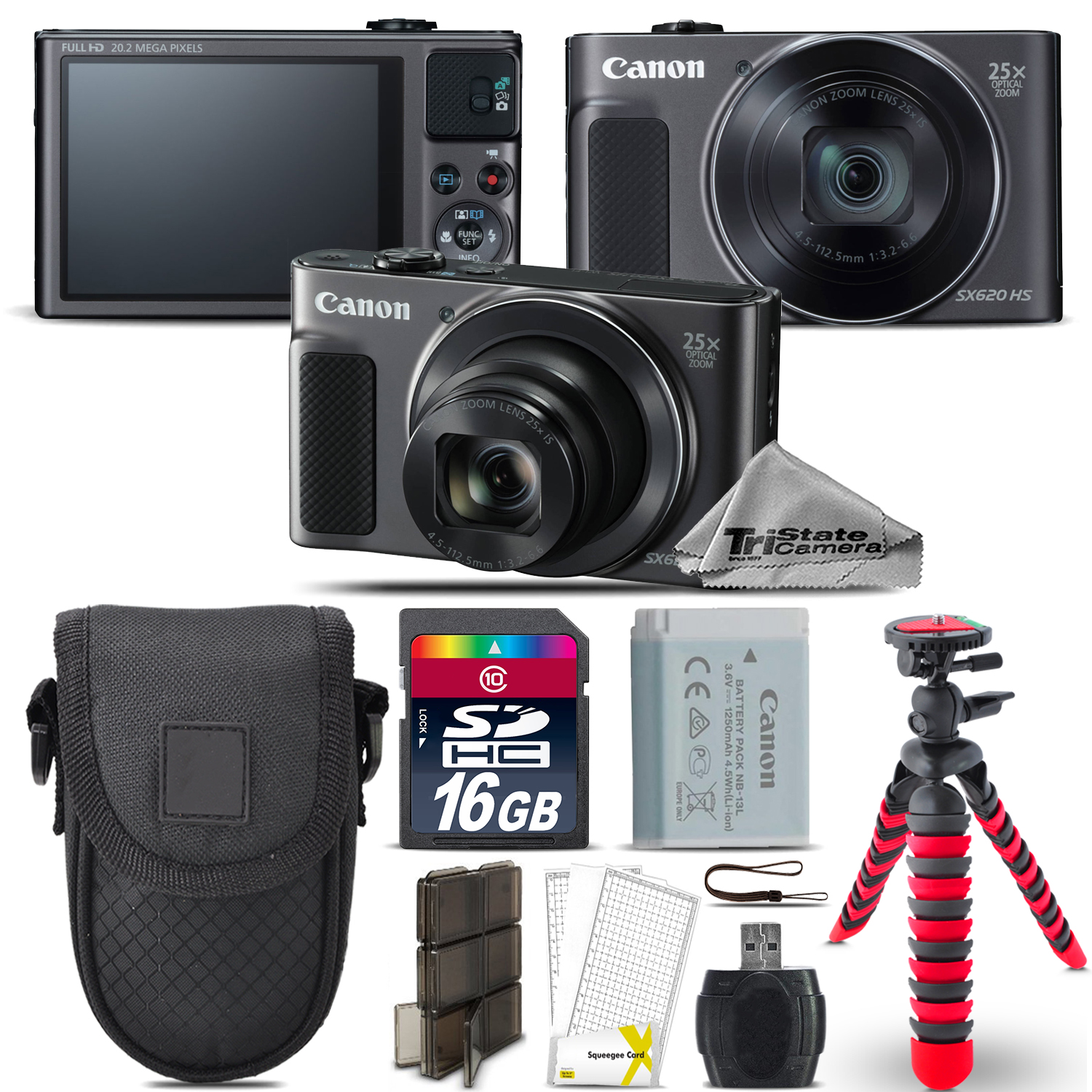 PowerShot SX620 HS Digital Camera Black + Spider Tripod + Case - 16GB Kit *FREE SHIPPING*